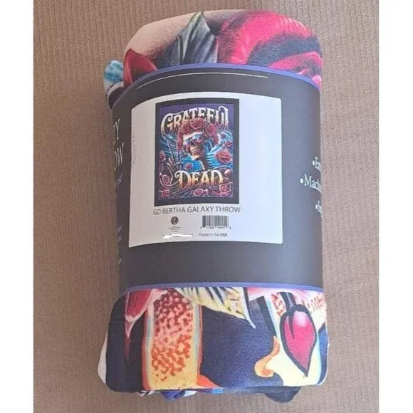 New Bertha Galaxy Grateful Dead Plush Fleece Throw Gift Blanket Skeleton Roses - Picture 3 of 3